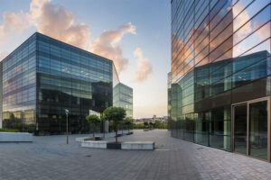 Modern office building in the evening
